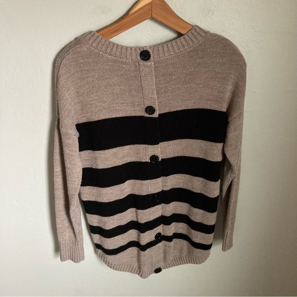AGB Tan & Black Stripe Sweater Size Small - Picture 2 of 3